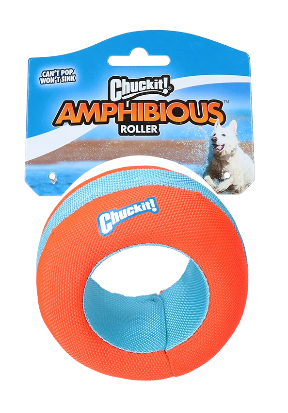 Jucărie de aport tip rolă, plutitoare, portocalie, 11 cm – Chuckit! Amphibious Roller - imagine 1