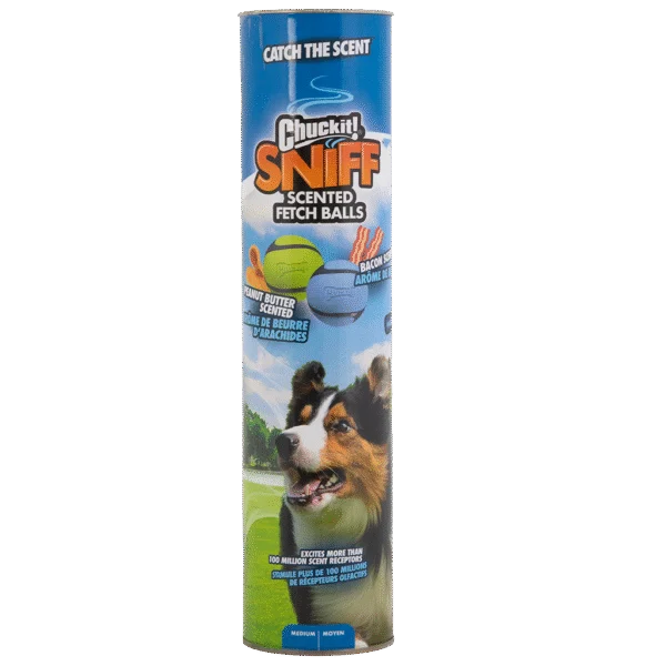 Mingi pentru câini cu aromă de bacon și unt de arahide, 4 bucăți – Chuckit! Sniff Fetch Ball Bacon & Peanut Butter M