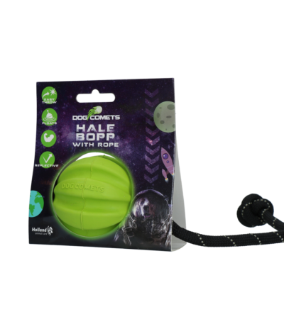 Minge pentru câini din cauciuc natural cu frânghie, 6 cm, verde – Dog Comets Hale Bopp
