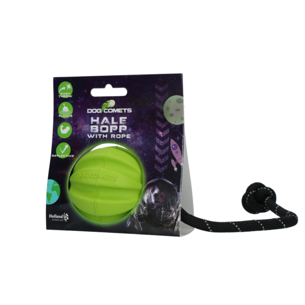 Minge pentru câini din cauciuc natural cu frânghie, 6 cm, verde – Dog Comets Hale Bopp