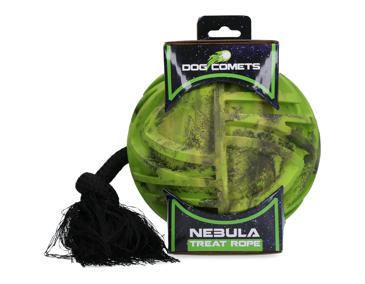 Minge pentru hrană cu frânghie și orificiu pentru recompense, Ø 18 cm, verde – Dog Comets Nebula Treat Rope - imagine 1