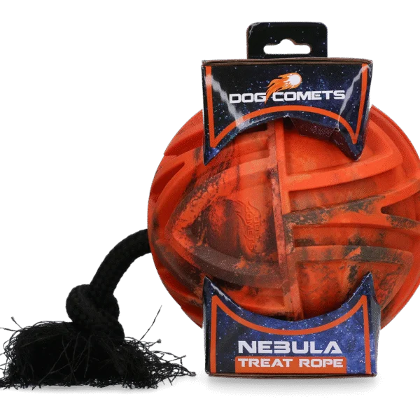 Minge pentru hrană cu frânghie și deschidere pentru recompense, Ø 18 cm, portocalie – Dog Comets Nebula Treat Rope