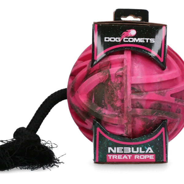 Minge pentru hrană cu frânghie și orificiu pentru recompense, Ø 18 cm, roz – Dog Comets Nebula Treat Rope