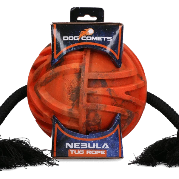 Minge pentru câini cu coardă care trece prin minge și noduri, Ø 18 cm, portocalie – Dog Comets Nebula Tug Rope