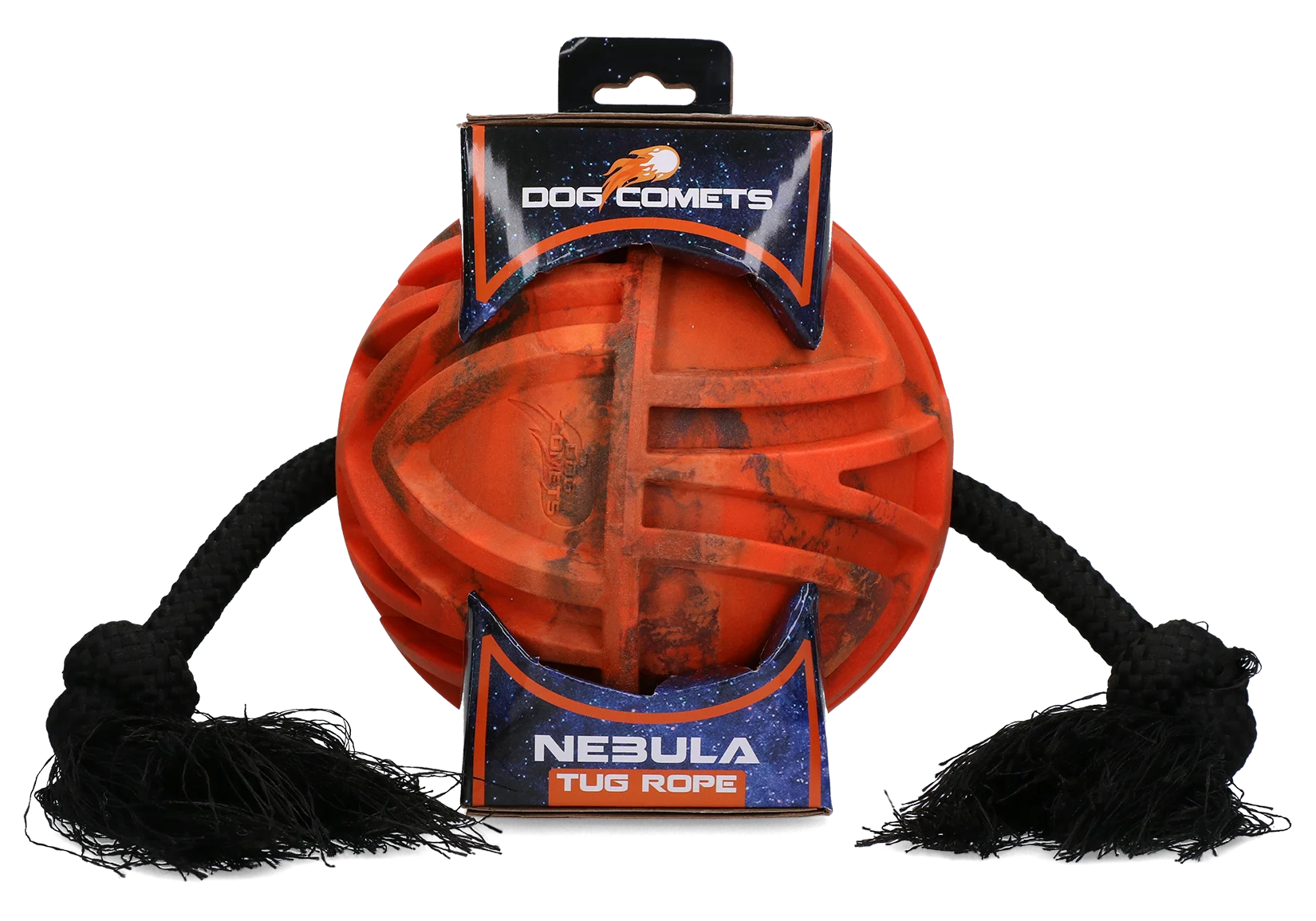 Minge pentru câini cu coardă care trece prin minge și noduri, Ø 18 cm, portocalie – Dog Comets Nebula Tug Rope - imagine 1