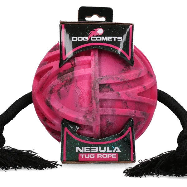 Minge pentru câini cu frânghie care trece prin minge și noduri, Ø 18 cm, roz – Dog Comets Nebula Tug Rope