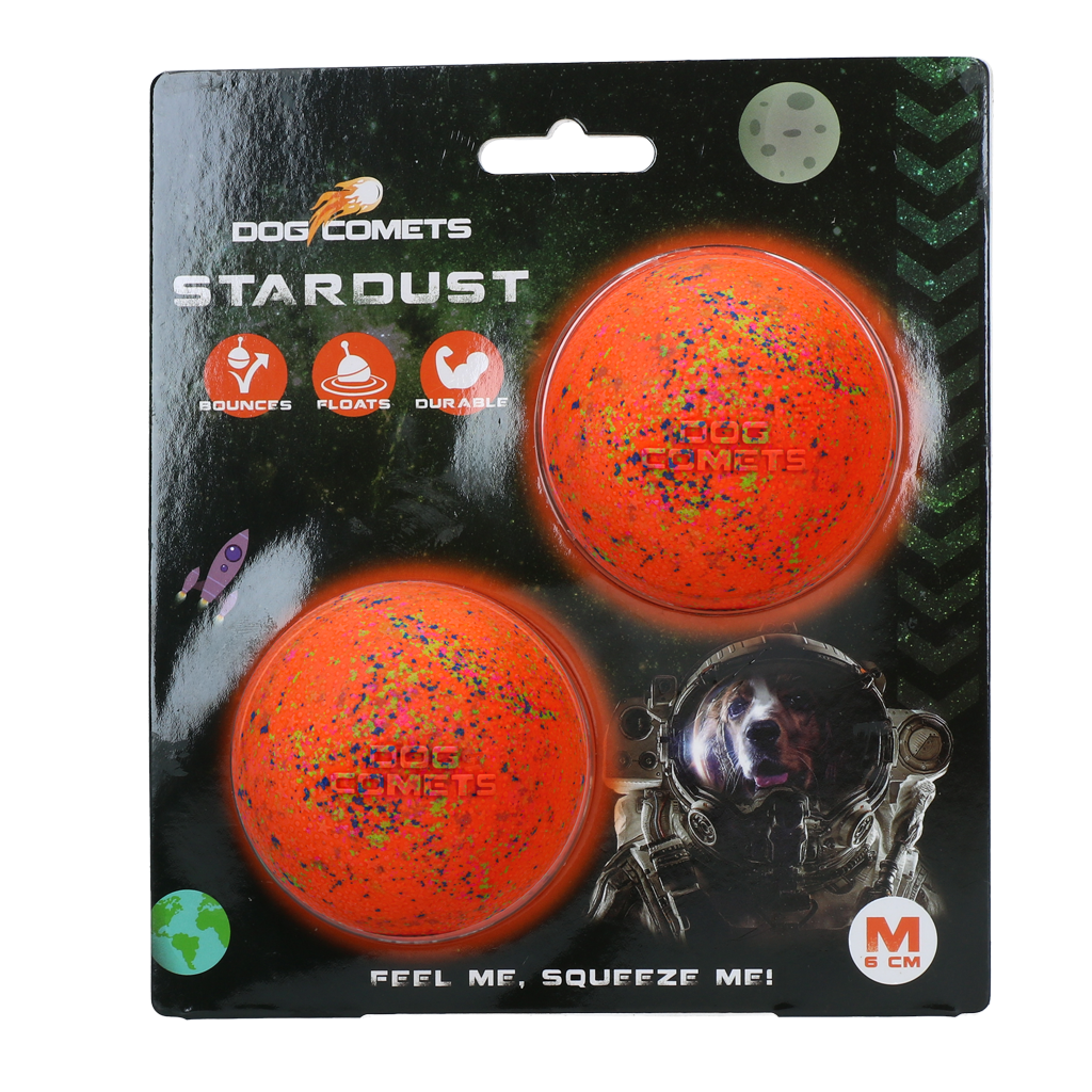 Hondenbal van Rubber M, 6 cm, Oranje, 2 Stuks – Dog Comets Stardust Minge pentru câini din cauciuc M, 6 cm, portocalie, 2 bucăți – Dog Comets Stardust