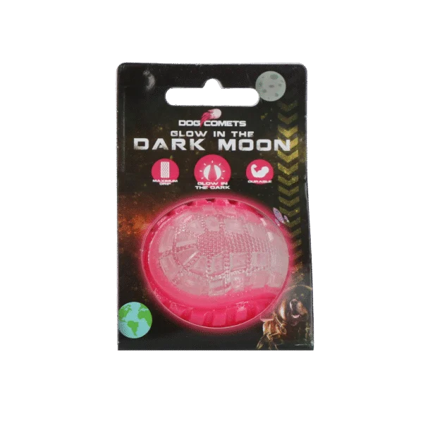 Minge pentru câini cu parte luminoasă și piuitor S, 5 cm, roz – Dog Comets Glow In The Dark Moon Bal