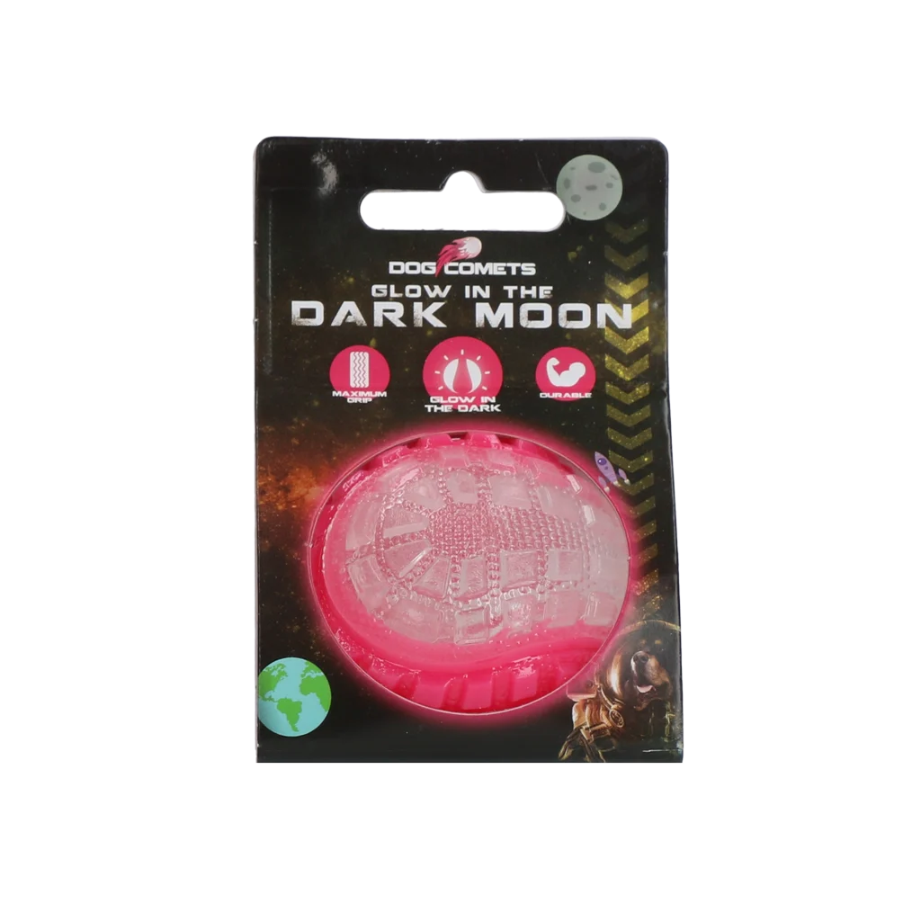 Minge pentru câini cu parte luminoasă și piuitor S, 5 cm, roz – Dog Comets Glow In The Dark Moon Bal - imagine 1