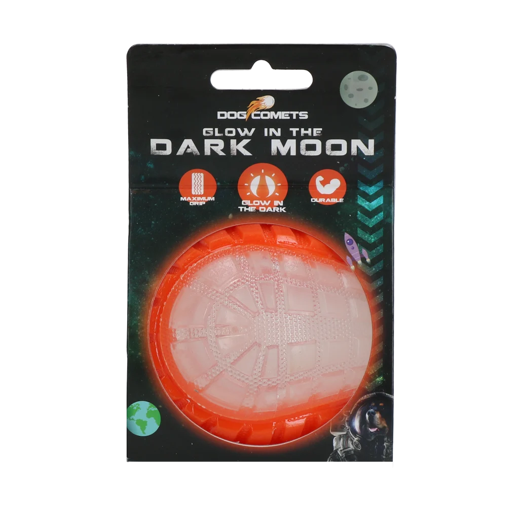 COME017H.png Minge luminoasă pentru câini cu piuitoare, M 7,5 cm, portocalie – Dog Comets Glow In The Dark Moon Bal - imagine 1