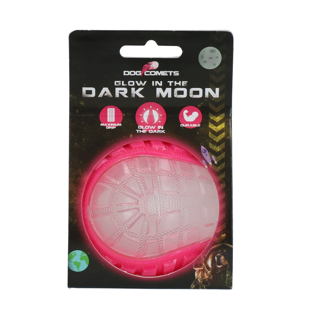 Minge pentru câini cu parte luminoasă și chițăitoare M, 7,5 cm, roz – Dog Comets Glow In The Dark Moon Bal - imagine 1