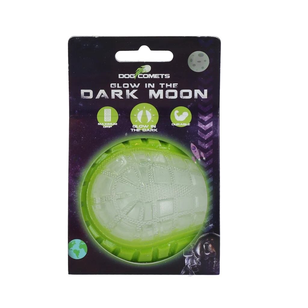 Minge luminoasă pentru câini cu chițăitoare, M 7,5 cm, verde – Dog Comets Glow In The Dark Moon Bal - imagine 1