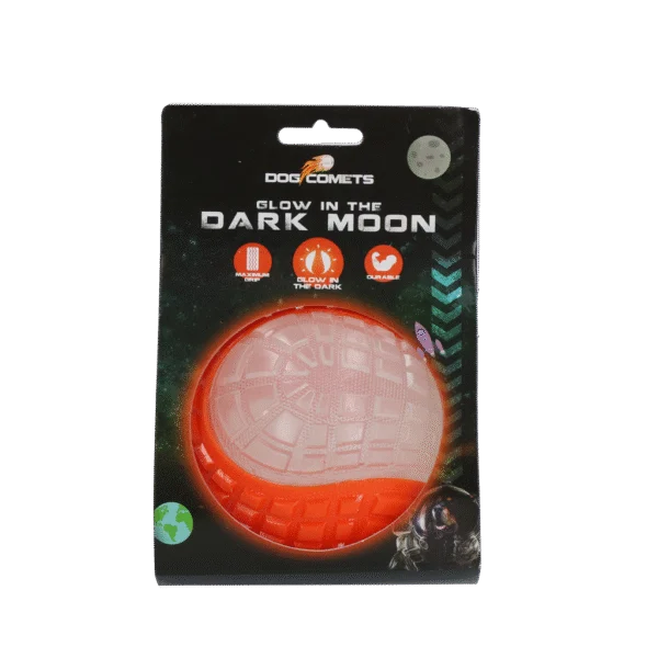 Minge luminoasă pentru câini cu chițăitoare, L 10 cm, portocalie – Dog Comets Glow In The Dark Moon Bal