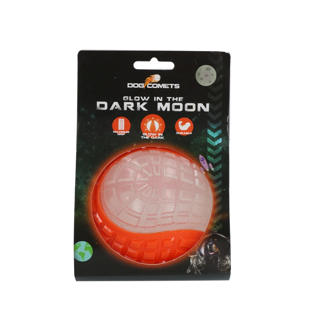 Minge luminoasă pentru câini cu chițăitoare, L 10 cm, portocalie – Dog Comets Glow In The Dark Moon Bal - imagine 1