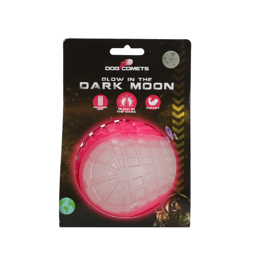 Minge luminoasă pentru câini cu chițăitoare, L 10 cm, roz – Dog Comets Glow In The Dark Moon Bal - imagine 1