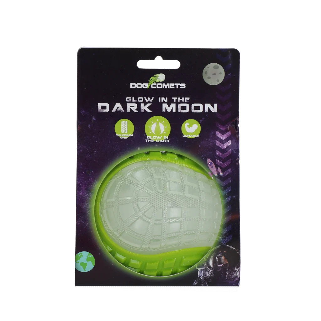 COME017R.png Minge luminoasă pentru câini cu piuitor, L 10 cm, verde – Dog Comets Glow In The Dark Moon Bal - imagine 1