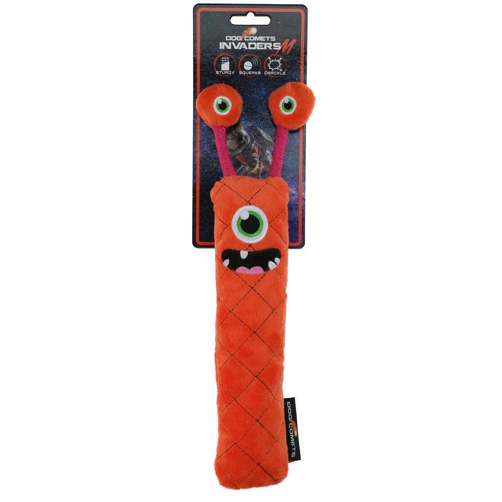Jucărie de aport pentru câini din pluș cu piuitor, portocalie M, 22,5 cm – Dog Comets Invaders - imagine 1