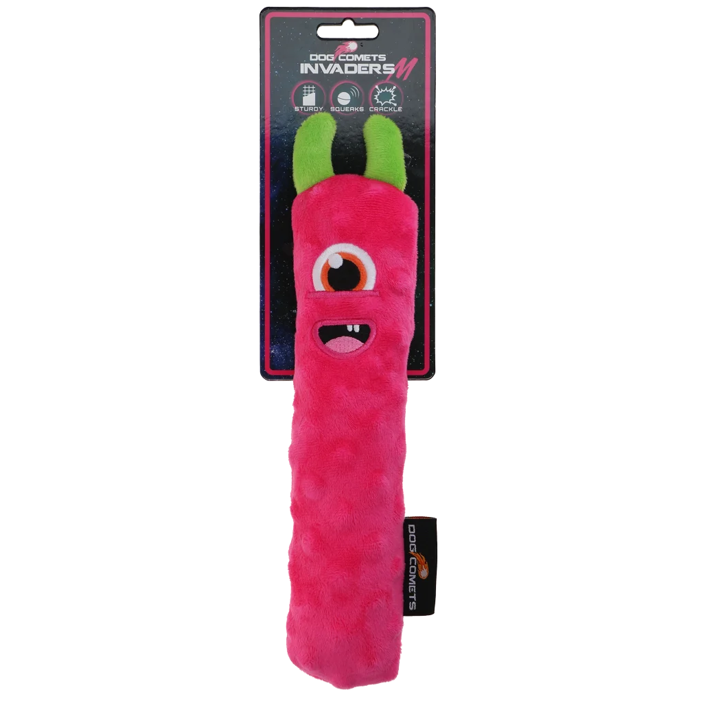Jucărie de aport pentru câini din pluș, cu fluier, roz M, 22,5 cm – Dog Comets Invaders - imagine 1