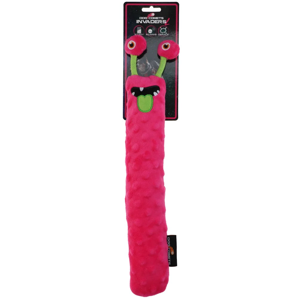 Jucărie de aport pentru câini din pluș, cu chițăitoare, roz L, 32 cm – Dog Comets Invaders - imagine 1