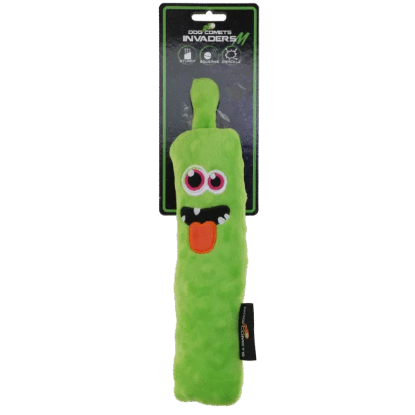 Jucărie de aport pentru câini, din pluș, cu chițăitoare, verde M, 22,5 cm – Dog Comets Invaders