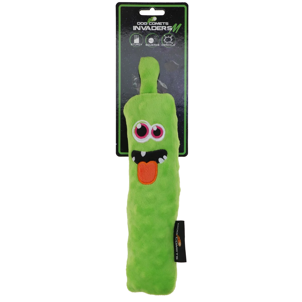Jucărie de aport pentru câini, din pluș, cu chițăitoare, verde M, 22,5 cm – Dog Comets Invaders - imagine 1