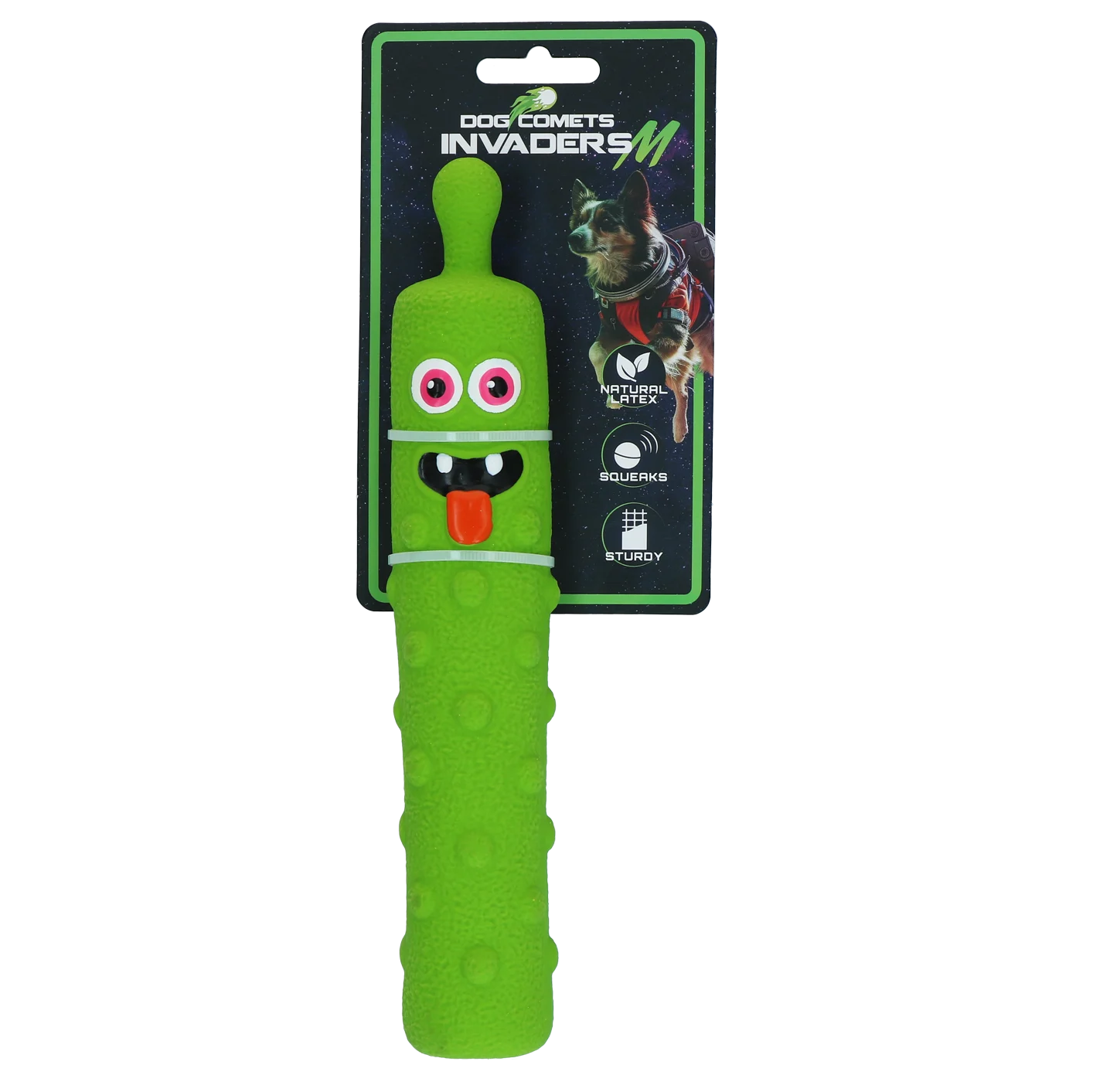 Jucărie din latex pentru câini, cu chițăitoare, verde M – Dog Comets Latex Invaders - imagine 1