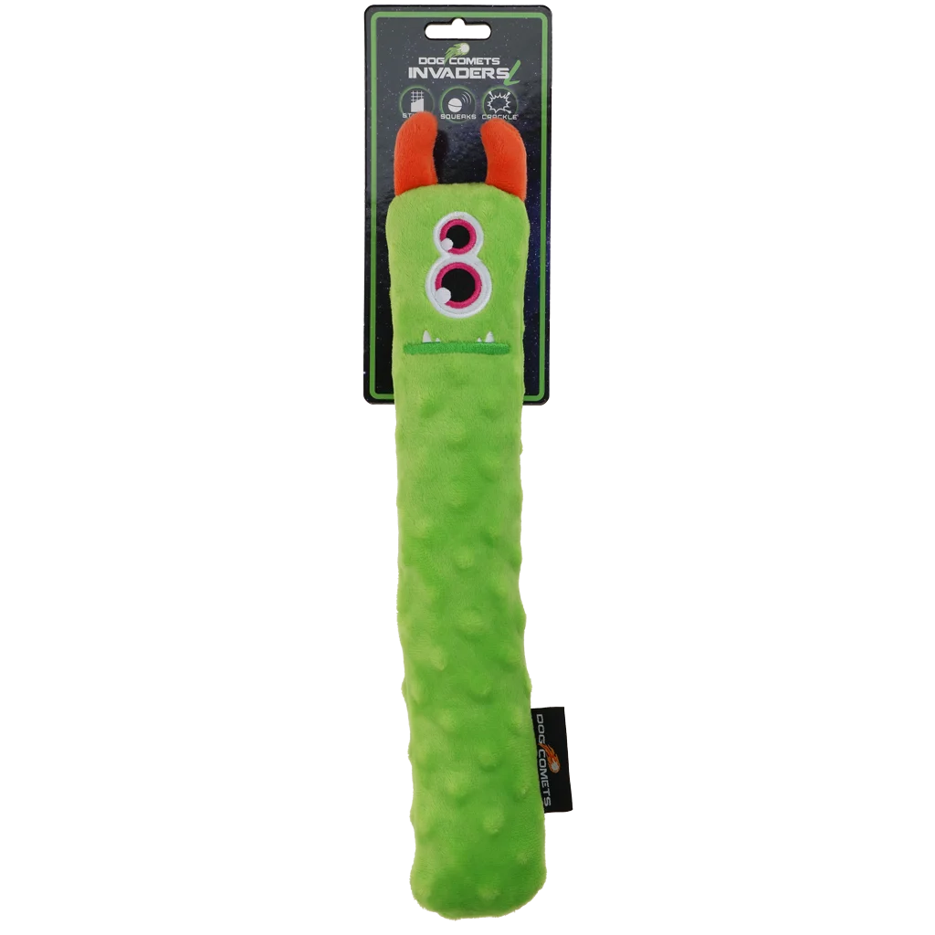 Jucărie de aport pentru câini, din pluș, cu chițăitoare, verde L, 32 cm – Dog Comets Invaders - imagine 1