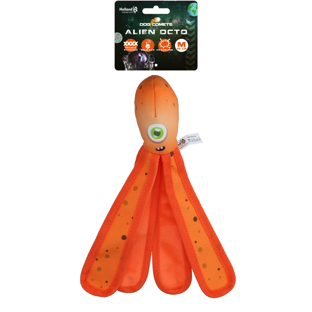 Jucărie pentru câini cu piuitoare și tentacule foșnitoare, M 28 cm, portocalie – Dog Comets Alien Octo - imagine 1