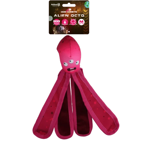 Jucărie pentru câini cu dispozitiv care piuie și tentacule foșnitoare, 28 cm, roz – Dog Comets Alien Octo