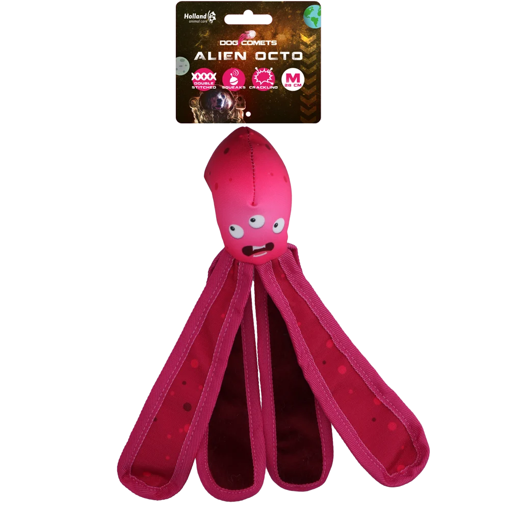 Jucărie pentru câini cu dispozitiv care piuie și tentacule foșnitoare, 28 cm, roz – Dog Comets Alien Octo - imagine 1