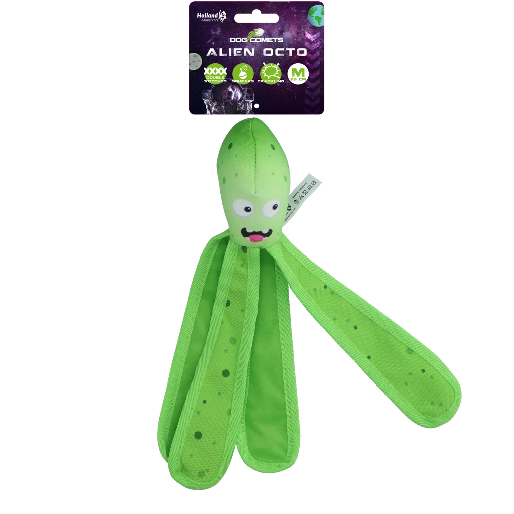 Jucărie pentru câini cu chițăitoare și tentacule foșnitoare, M 28 cm, verde – Dog Comets Alien Octo - imagine 1