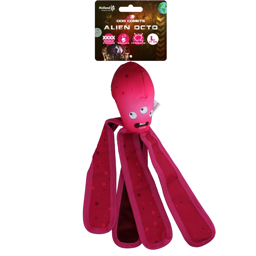 Jucărie pentru câini cu chițăitoare și tentacule foșnitoare, L 37 cm, roz – Dog Comets Alien Octo - imagine 1