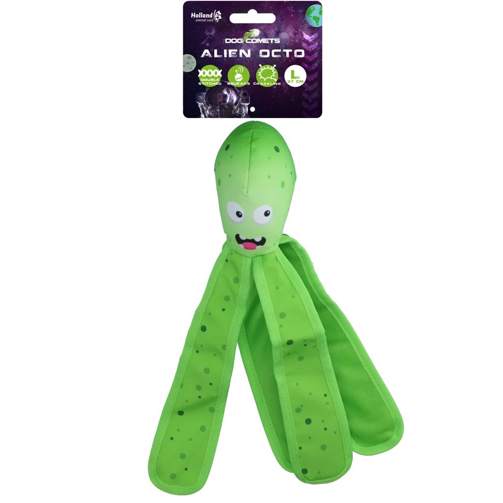 Jucărie pentru câini cu chițăitoare și tentacule foșnitoare, L 37 cm, verde – Dog Comets Alien Octo - imagine 1
