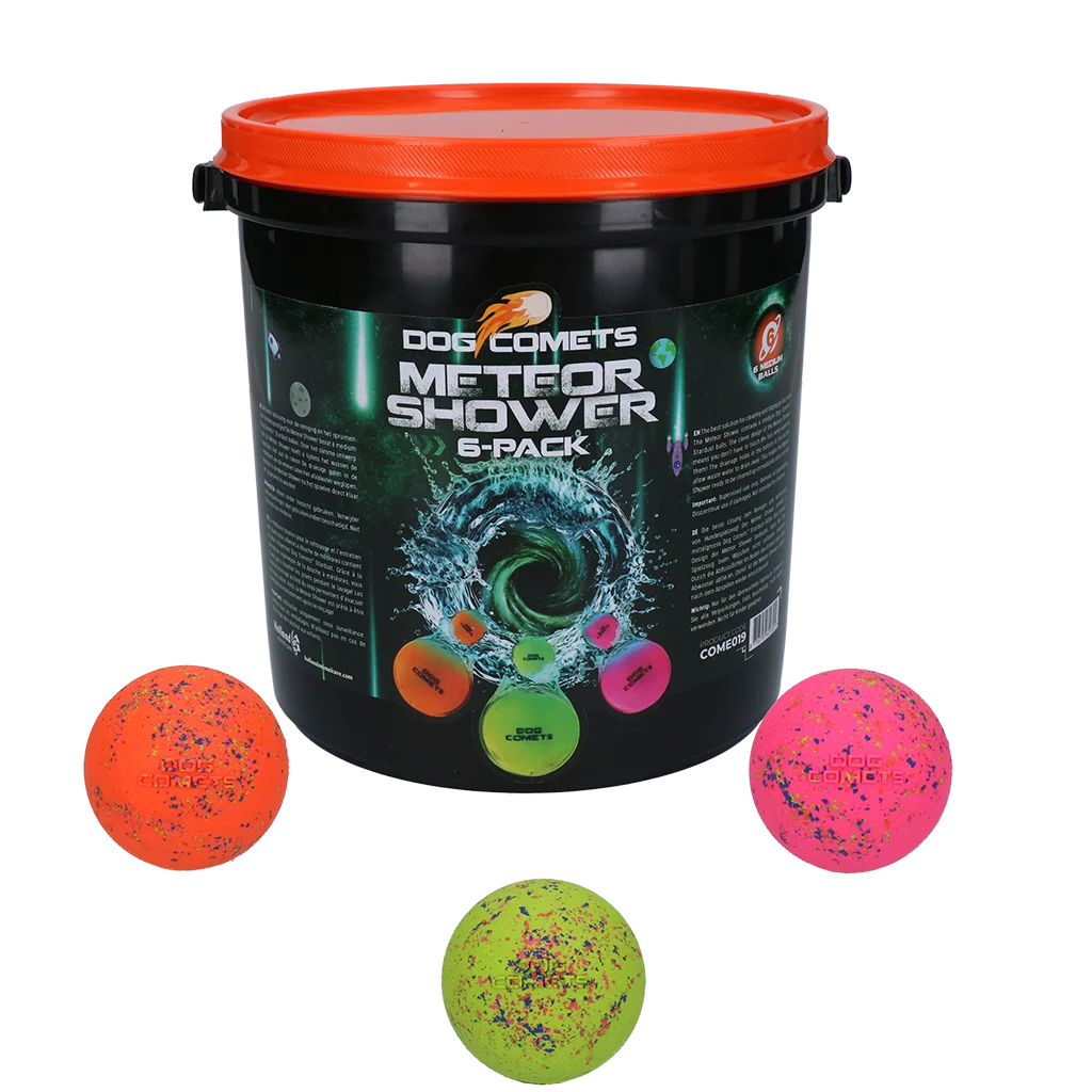 Mingi din cauciuc pentru câini cu găleată, 6 bucăți M – Dog Comets Meteor Shower - imagine 1