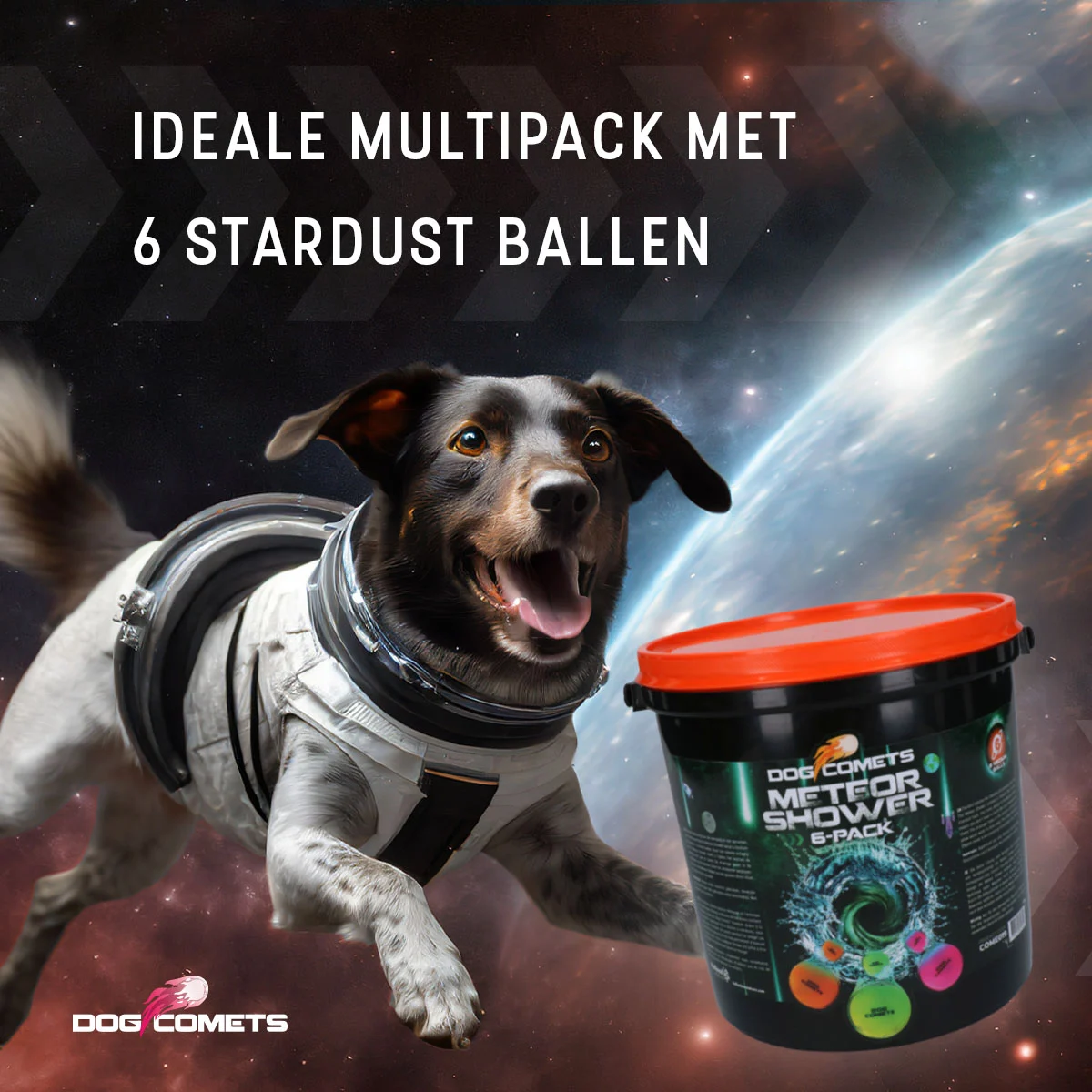 Mingi din cauciuc pentru câini cu găleată, 6 bucăți M – Dog Comets Meteor Shower - imagine 3