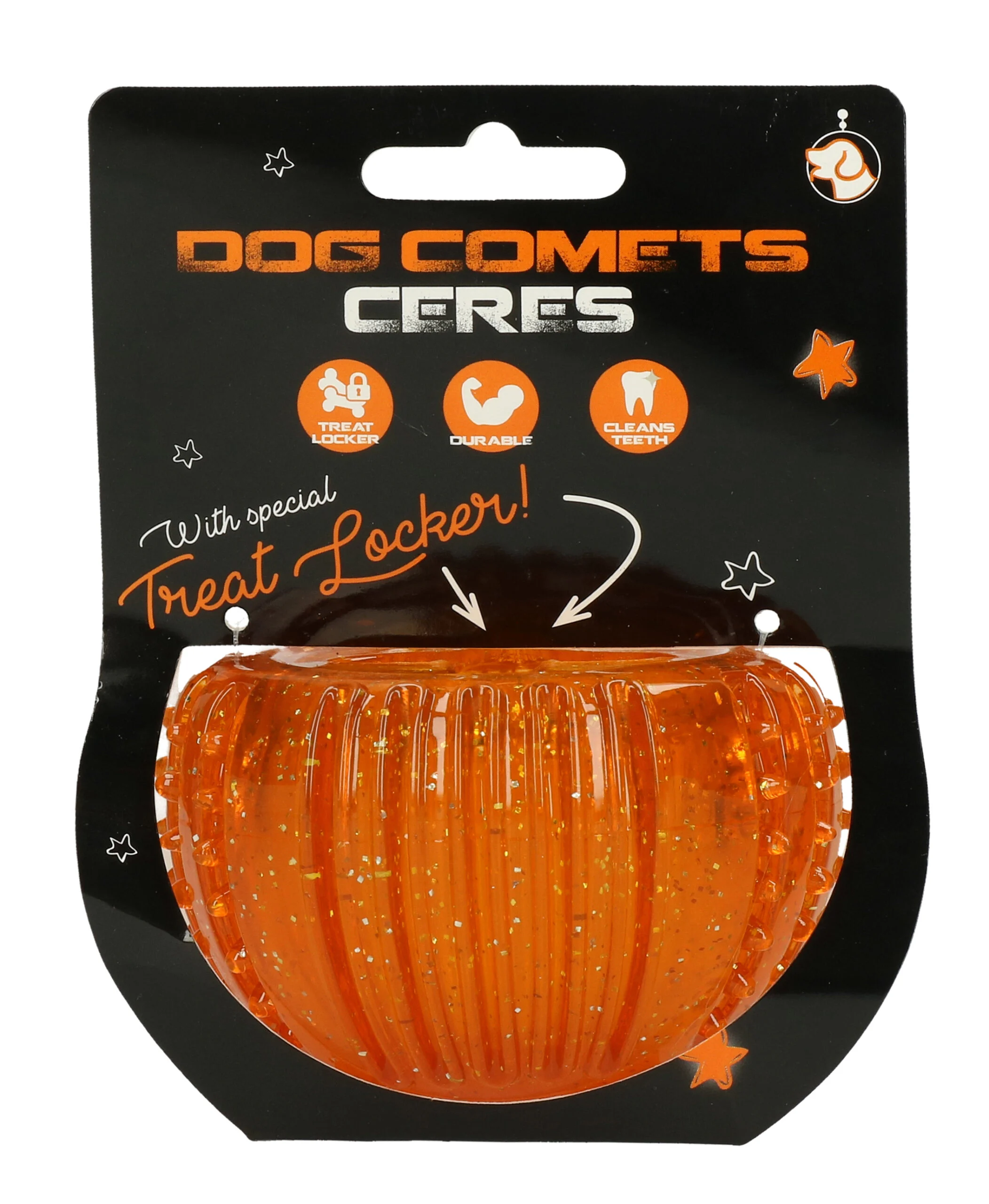 Jucărie pentru recompense din cauciuc TPR, portocalie, ø 7 cm – Dog Comets Ceres - Treat Locker - imagine 1
