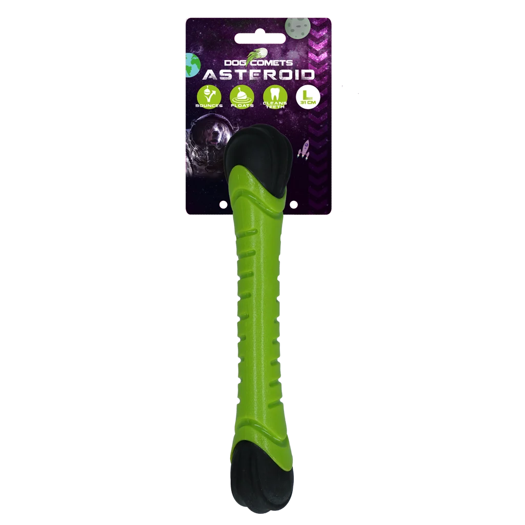 Băț de aport cu piuitor, verde L, 31 cm – Dog Comets Asteroid Werpstok - imagine 1