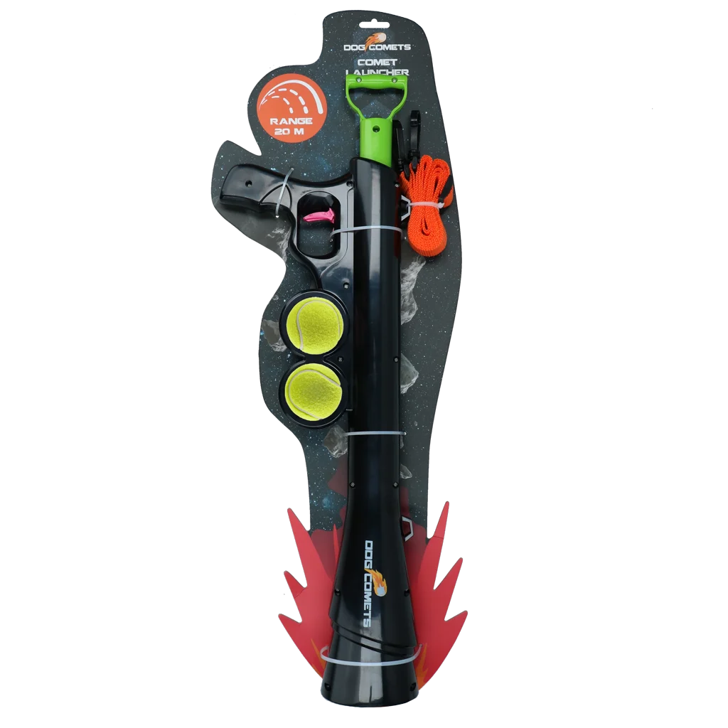 Lansator de mingi pentru câini, cu 2 mingi de tenis, mărimea M, 61 × 18 cm – Dog Comets Comet Launcher - imagine 2