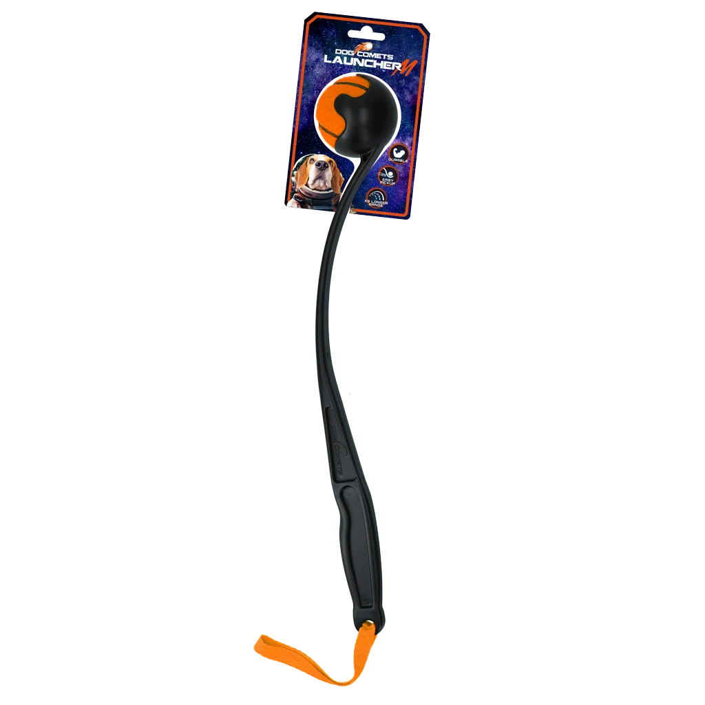COME058A.png Aruncător de mingi pentru câini, cu minge de tenis M, 48 cm, portocaliu – Dog Comets Launcher - imagine 1