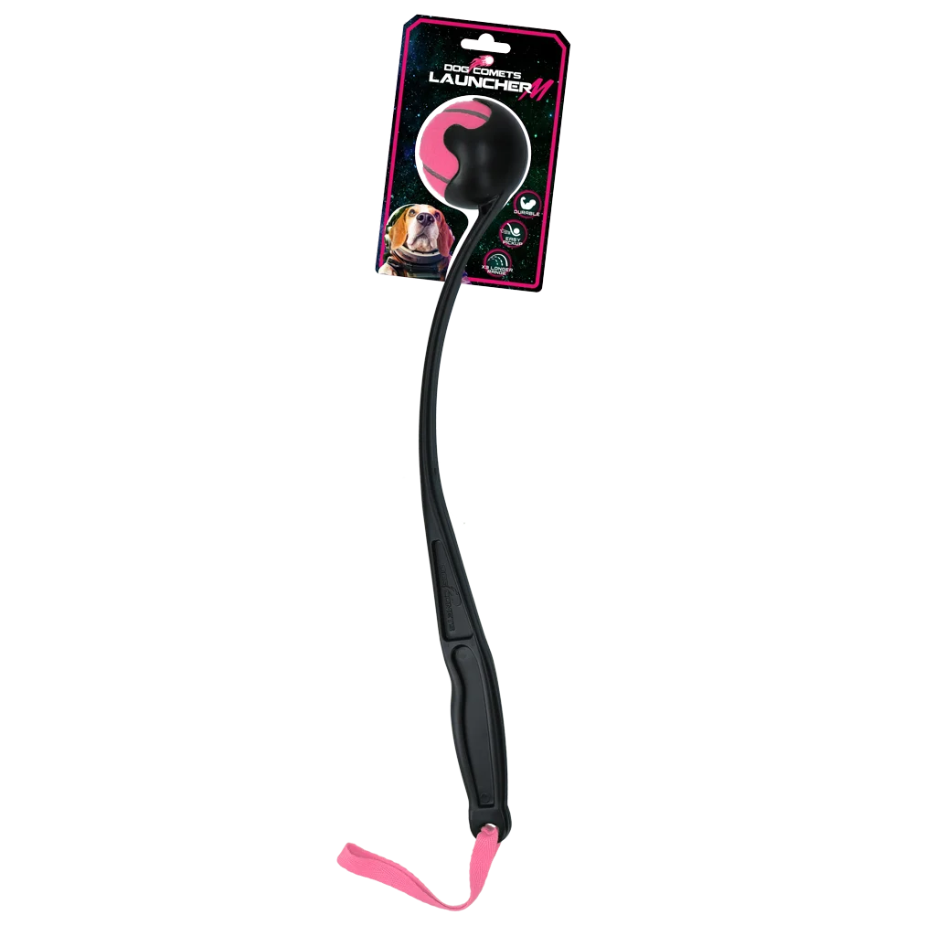 Lansator de mingi pentru câini cu minge de tenis M, 48 cm, roz – Dog Comets Launcher - imagine 1