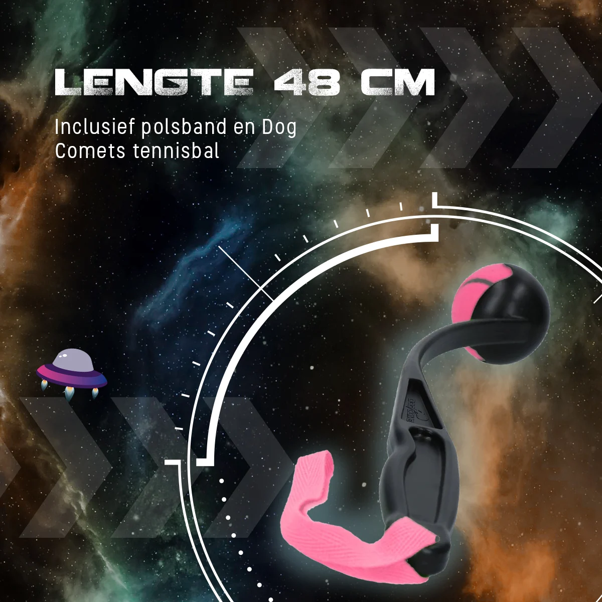 Lansator de mingi pentru câini cu minge de tenis M, 48 cm, roz – Dog Comets Launcher - imagine 5