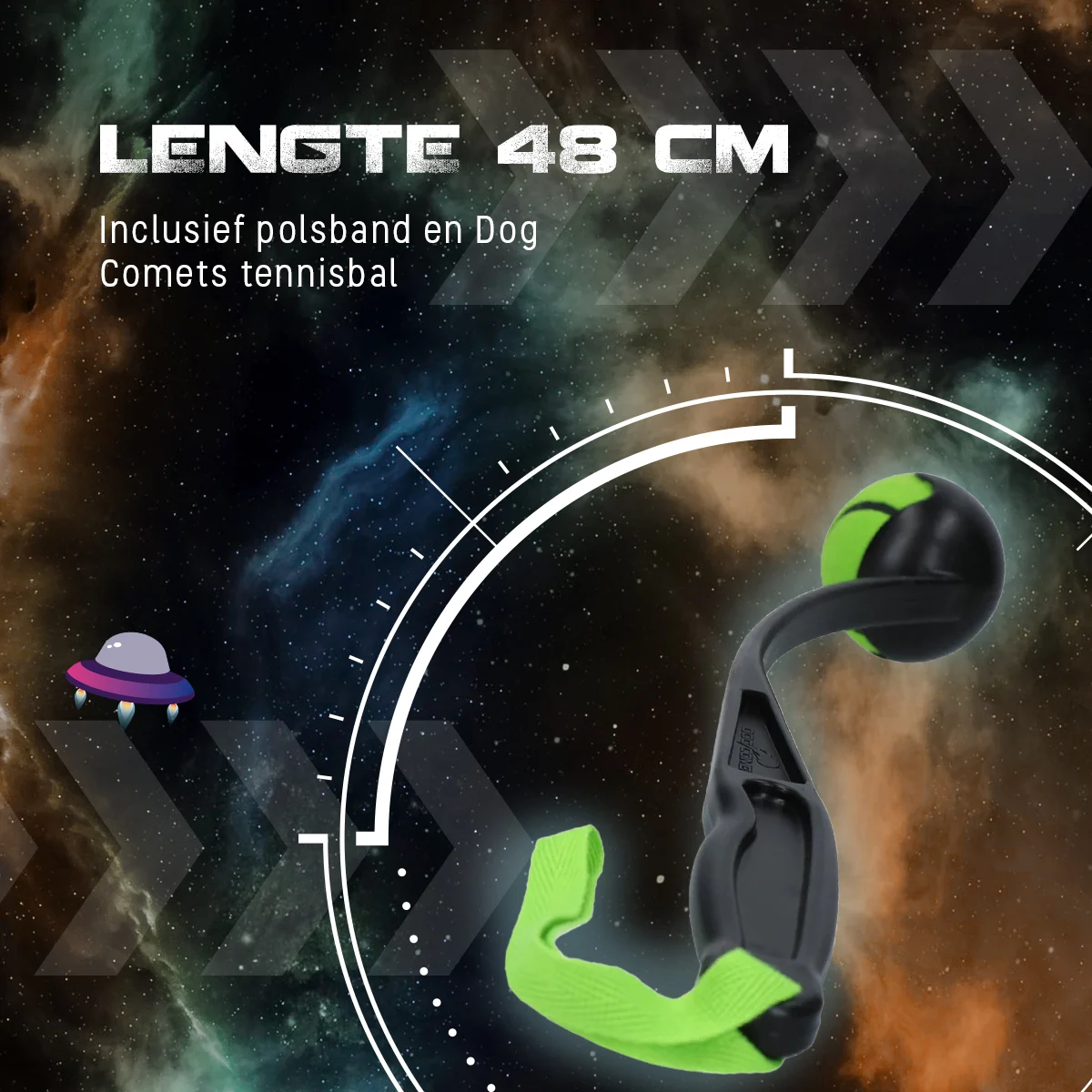Lansator de mingi pentru câini cu minge de tenis M, 48 cm, verde – Dog Comets Launcher - imagine 5