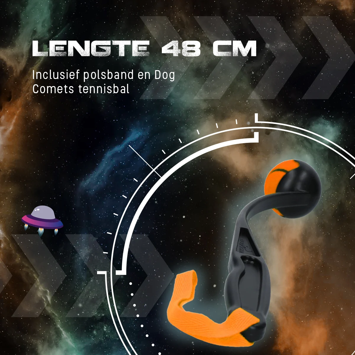 Aruncător de mingi pentru câini, cu minge de tenis M, 48 cm, portocaliu – Dog Comets Launcher - imagine 5