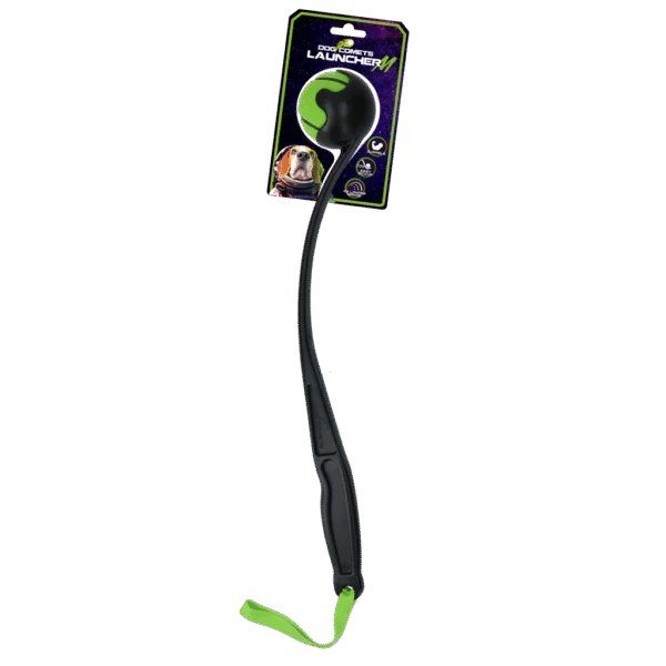 Lansator de mingi pentru câini cu minge de tenis M, 48 cm, verde – Dog Comets Launcher