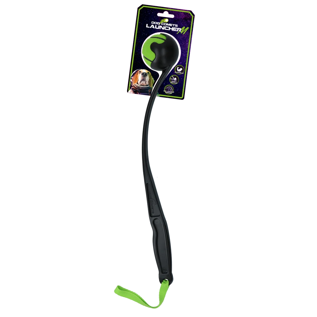 Lansator de mingi pentru câini cu minge de tenis M, 48 cm, verde – Dog Comets Launcher - imagine 1