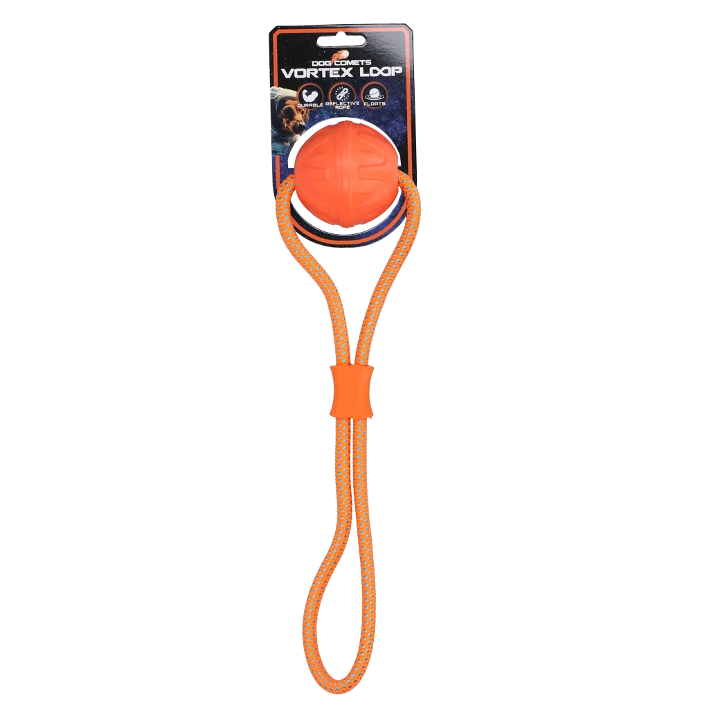 Minge pentru câini cu frânghie reflectorizantă, plutitoare, portocalie – Dog Comets Vortex Loop - imagine 1