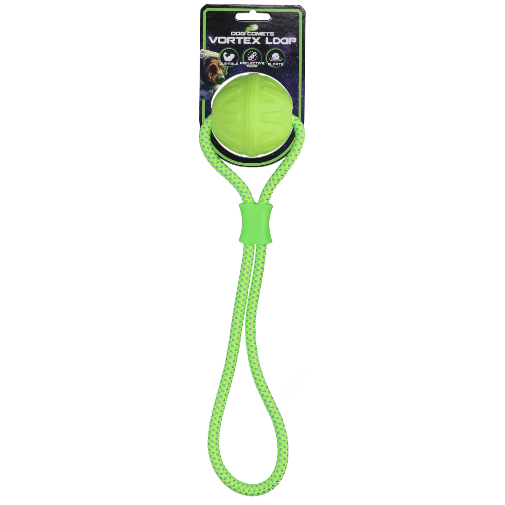 Minge pentru câini cu coardă reflectorizantă, plutitoare, verde – Dog Comets Vortex Loop - imagine 1