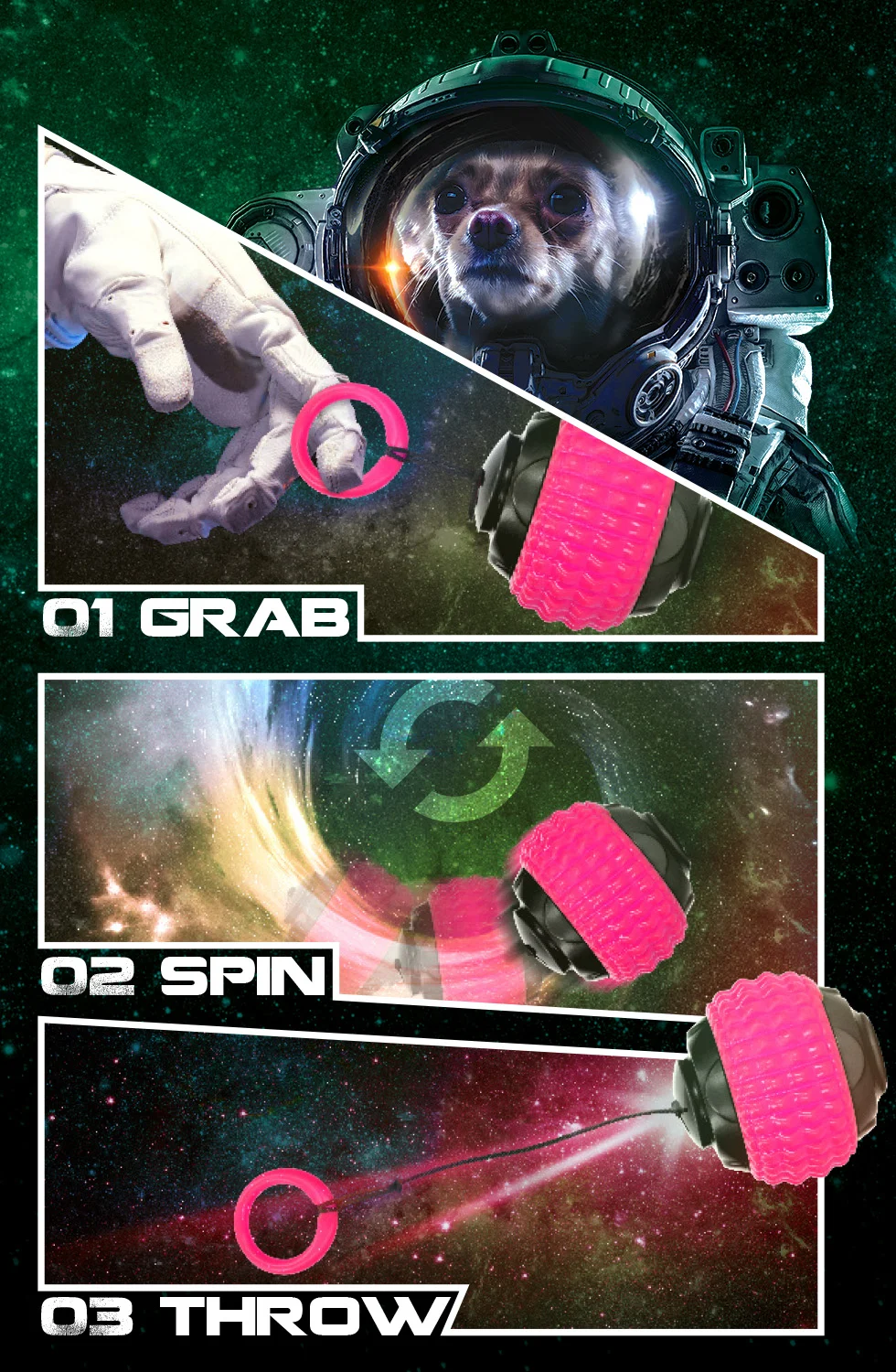 Minge pentru câini cu șnur retractabil roz – Dog Comets Blazar Jet - imagine 3