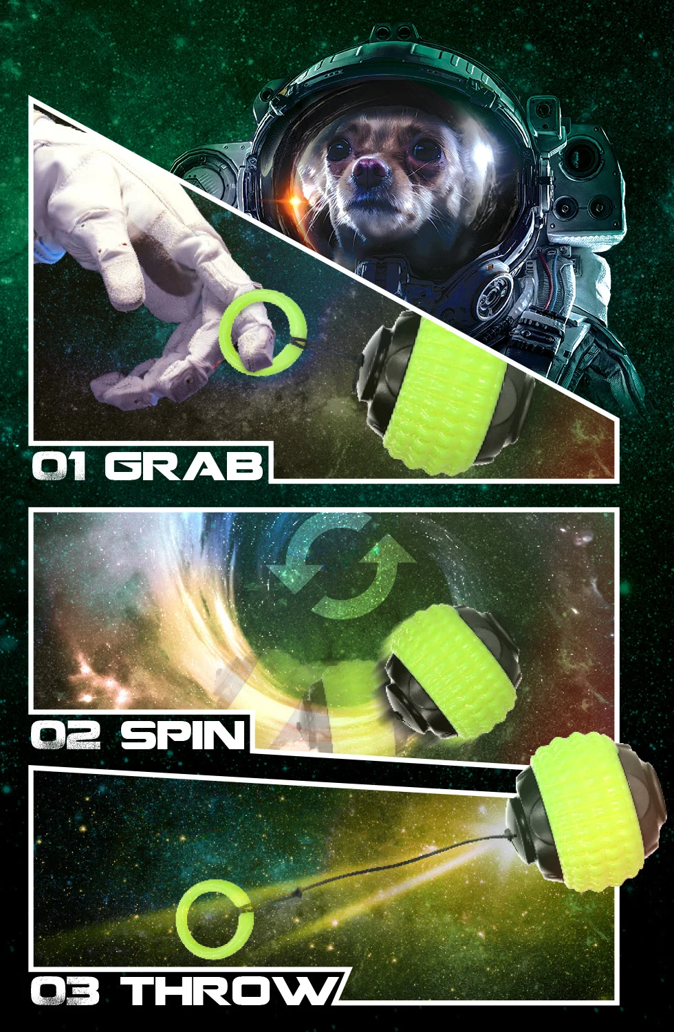 Minge pentru câini cu șnur retractabil, verde – Dog Comets Blazar Jet - imagine 2