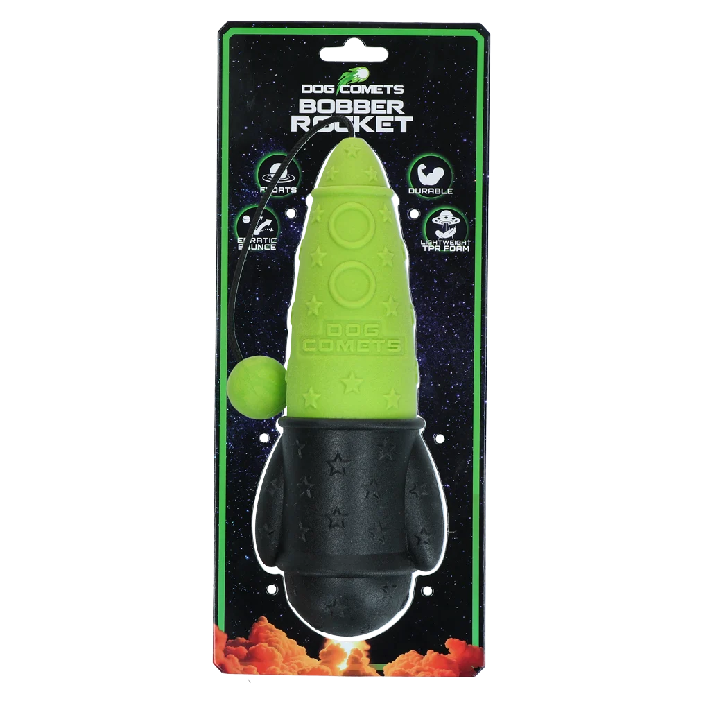 Jucărie de aport cu șnur, plutitoare, Ø 65 x 235 mm, verde – Dog Comets Bobber Rocket - imagine 1